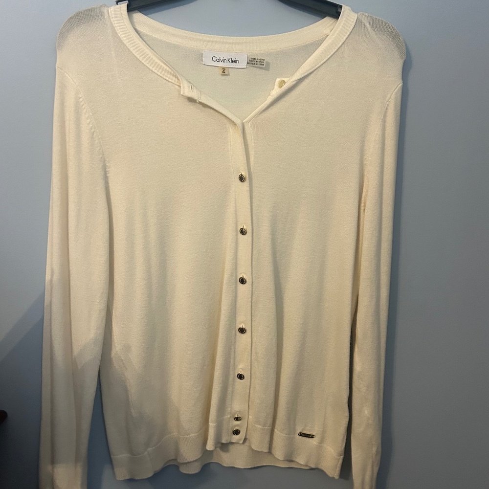 Calvin Klein Off White Cardigan w/Gold Buttons